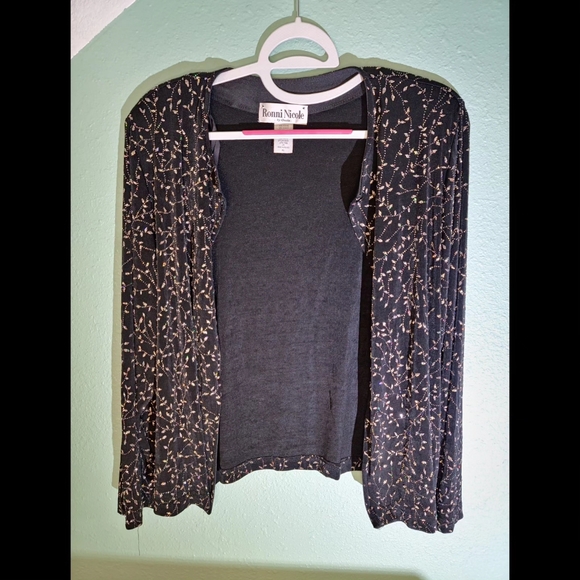 Ronnie Nicole Black Sparkling Diamond Vine Patter Tank Top With Sweater - Picture 5 of 6